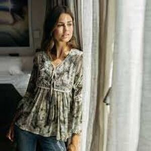 Miss June Double Tie Smock Embroidered Beaded Sequined Top